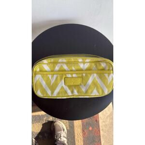 Cole Haan Yellow White Chevron Canvas Leather Trim Pouch Cosmetic Bag